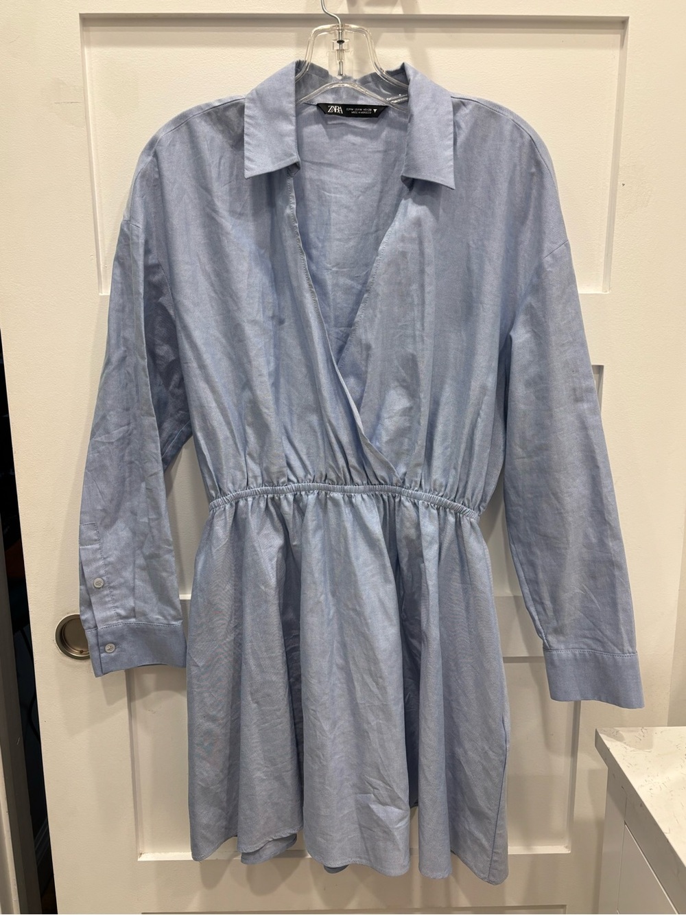 Zara Pale Blue Wrapped Shirt Dress